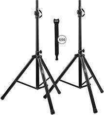 Photo 1 of  Pa Speaker Stands Pair Pro Adjustable Height with 50 Cable Ties Kit to Secure Cable to Stand (2 Stands) 6ft Tripod Speaker Stands by Starument