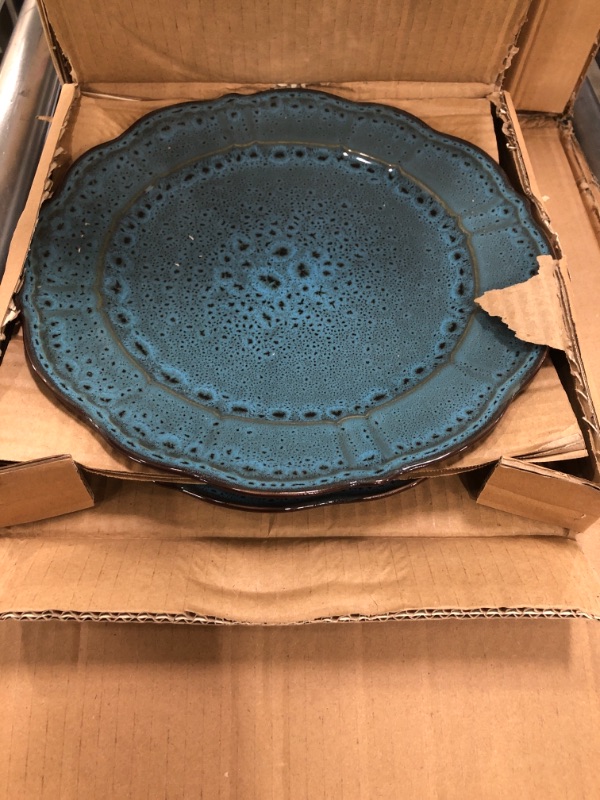 Photo 4 of 16-Piece Modern Blue Stoneware Dinnerware Set (Service for 4)