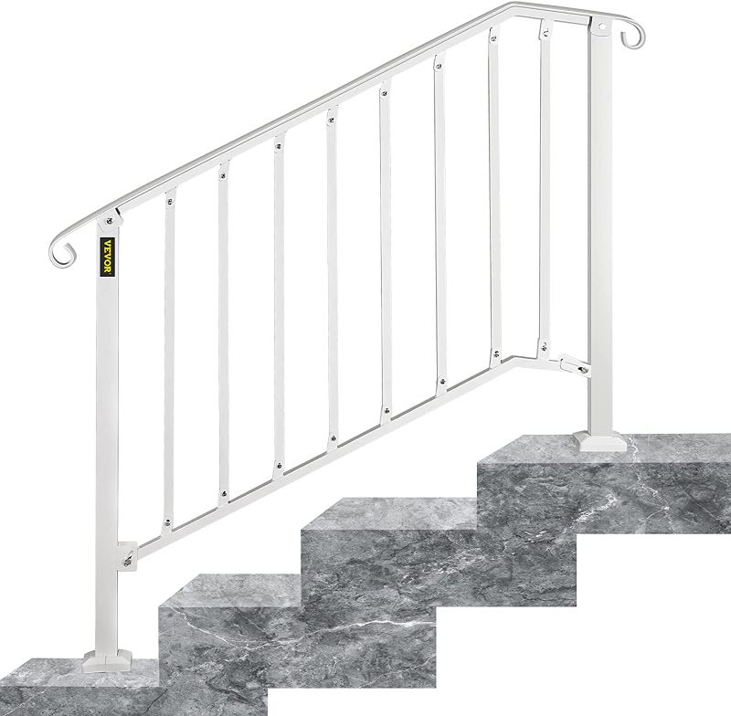 Photo 1 of 
VEVOR Handrails for Outdoor Steps, Fit 3 or 4 Steps Outdoor Stair Railing, Picket#3 Wrought Iron Handrail, Flexible Porch Railing, White Transitional Handrails