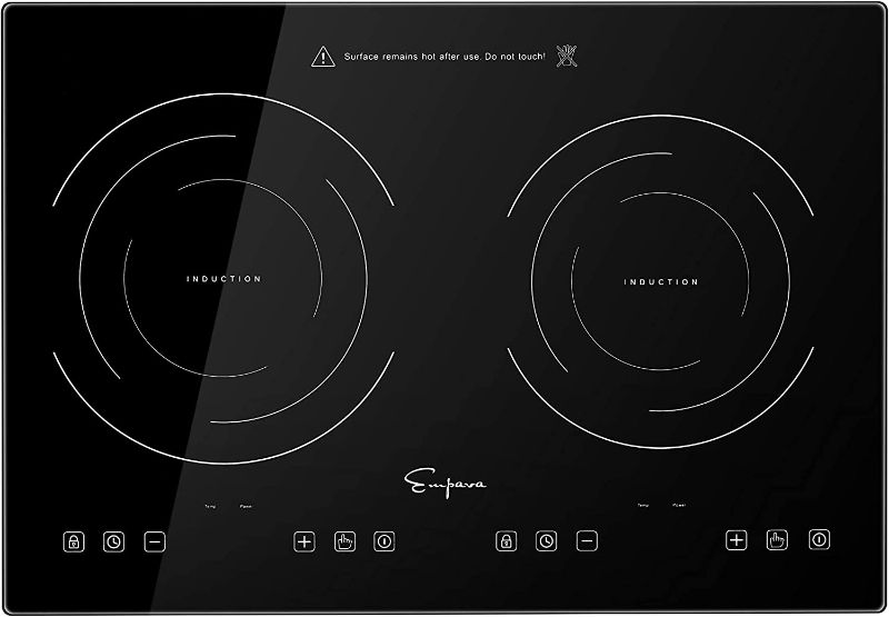 Photo 1 of Empava Electric Stove Induction Cooktop Horizontal with 2 Burners in Black Vitro Ceramic Smooth Surface Glass 120V, 12 Inch
