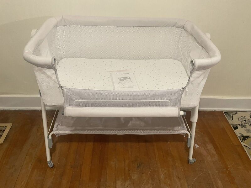 Photo 1 of ANGELBLISS Adjustable Bedside Bassinet Crib with Wheels, White
