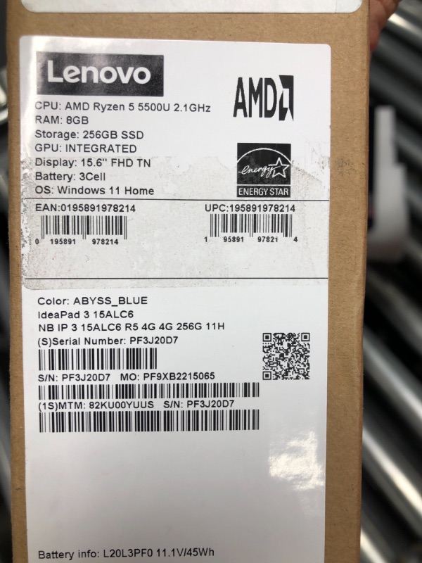 Photo 9 of Lenovo Ideapad 3 15.6" FHD Home and Business Laptop AMD Ryzen 5 5500U 6 Cores Integrated AMD Radeon 7 Graphics 8GB RAM DDR4 256GB SSD 82KU003NUS