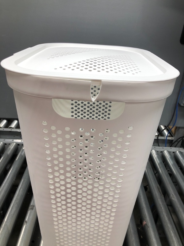 Photo 3 of 60 Liter White Perforated Plastic Laundry Hamper with Lid Dirty Clothes Storage