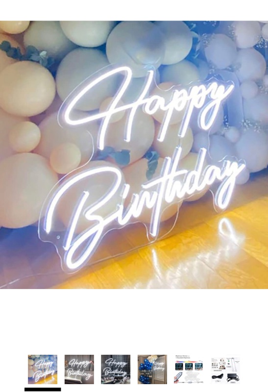 Photo 1 of Large Happy Birthday LED Neon Sign, 28 inches Personalized Neon Light Sign for Birthday Party Wall Decoration Bar Rave Home Decor Christmas Light Gifts(White)