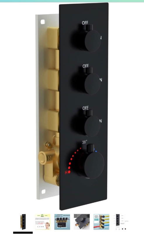 Photo 1 of HOMEDEC 3 Way Shower Diverter Valve, Matte Black 3 Function Thermostatic Mixer Brass Valve, Individual On Off Flow Control