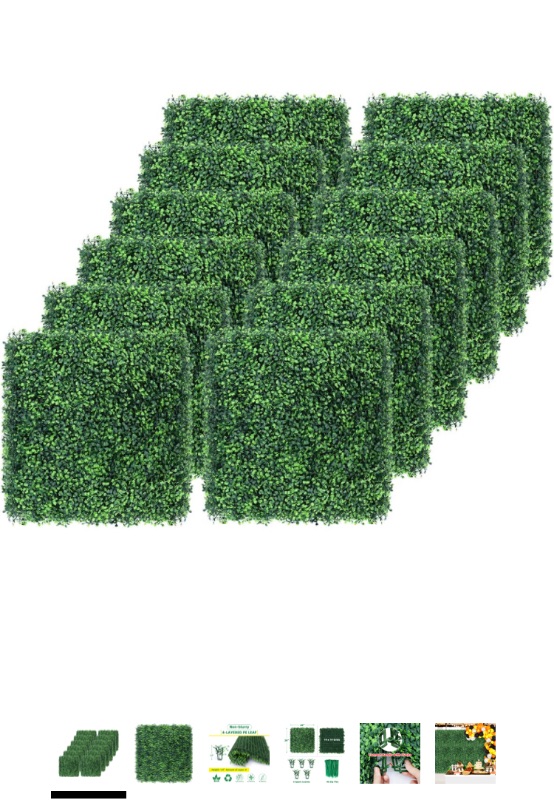 Photo 1 of 12PCS 20" X 20" Artificial Boxwood Topiary Hedge Plant Grass Backdrop Wall UV Protection Indoor Outdoor Privacy Fence Home Decor Backyard Garden Decoration Greenery Walls