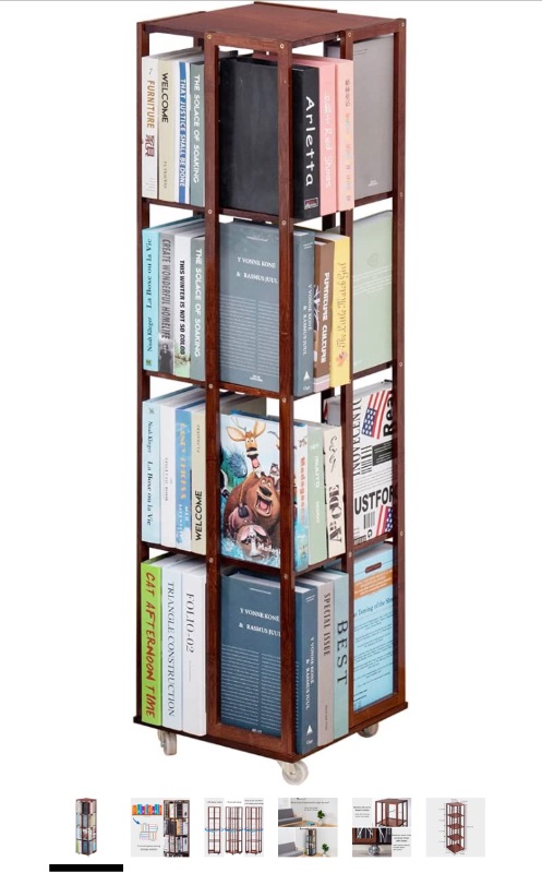 Photo 1 of 5 Tier Rolling Bookcase, Bamboo 360 Rotating Bookshelf, Freestanding Storage Organizer Holder Book Rack with Wheels for Bedroom, Living Room Home and Office