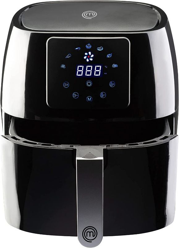 Photo 1 of MasterChef AirFryer 4.75 Qt Compact Air Fryer with Digital Display, 7 Simple Cooking Presets & Fully Adjustable Temperature, Easy Clean Detatchable Basket, 1400W, 4.5 Liter, For 2-4 People, Black
