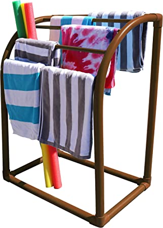 Photo 1 of 5 Bar Outdoor Towel Rack - Free Standing Poolside Storage Organizer - Also Stores Floats, Paddles and Noodles - Brown Style 681577
