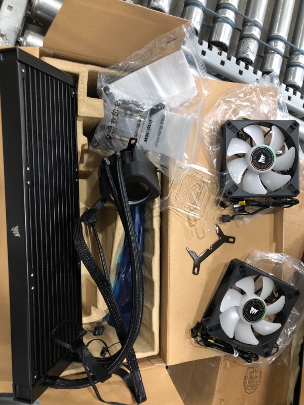 Photo 2 of CORSAIR iCUE H150i ELITE LCD Display Liquid CPU Cooler-Custom IPS LCD Screen-48 Dynamic RGB LEDs-120mm Fans-360mm Radiator-COMMANDER CORE Smart Lighting Controller H150i CPU Cooler **Missing One Cooler Fan**