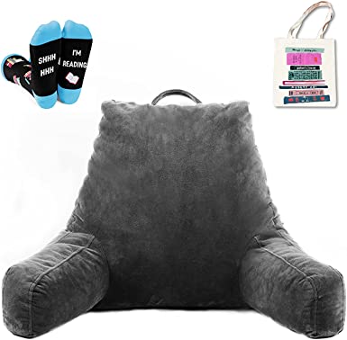 Photo 1 of Reading Pillow Bed, Reading Accessories Gifts for People Who Like to Read - Includes Back Pillow, Tote Bag, Comfy Socks, Hand Book Mark, Page Holder
