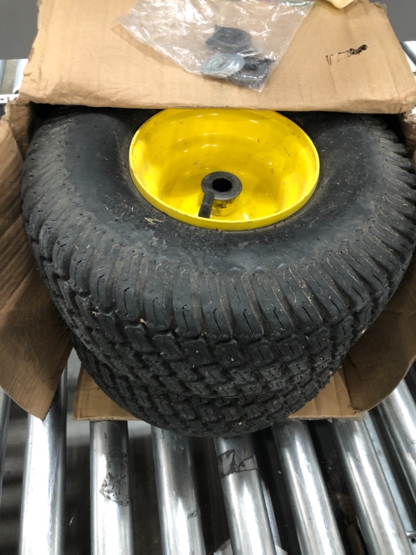 Photo 2 of 15x6.00-6" Front Tire Assembly Replacement for 100 and 300 Series John Deere Riding Mowers - 2 pack