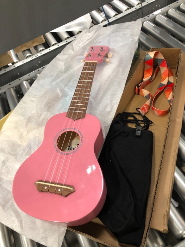 Photo 2 of Hola! Music HM-21PK Soprano Ukulele Bundle with Canvas Tote Bag, Strap and Picks, Color Series, Pink
