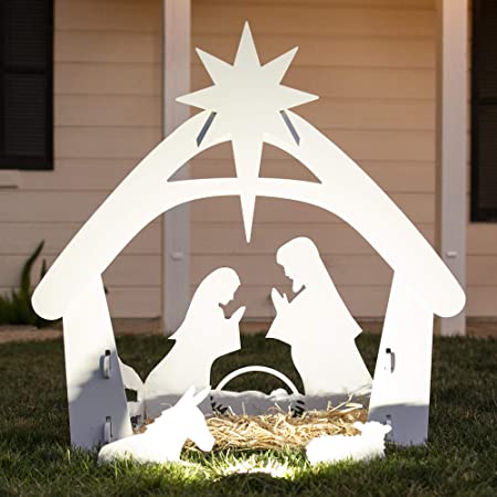 Photo 1 of Best Choice Products 4ft Outdoor Nativity Scene, Weather-Resistant Decor, Christmas Holy Family Yard Decoration, Water-Resistant PVC - White
