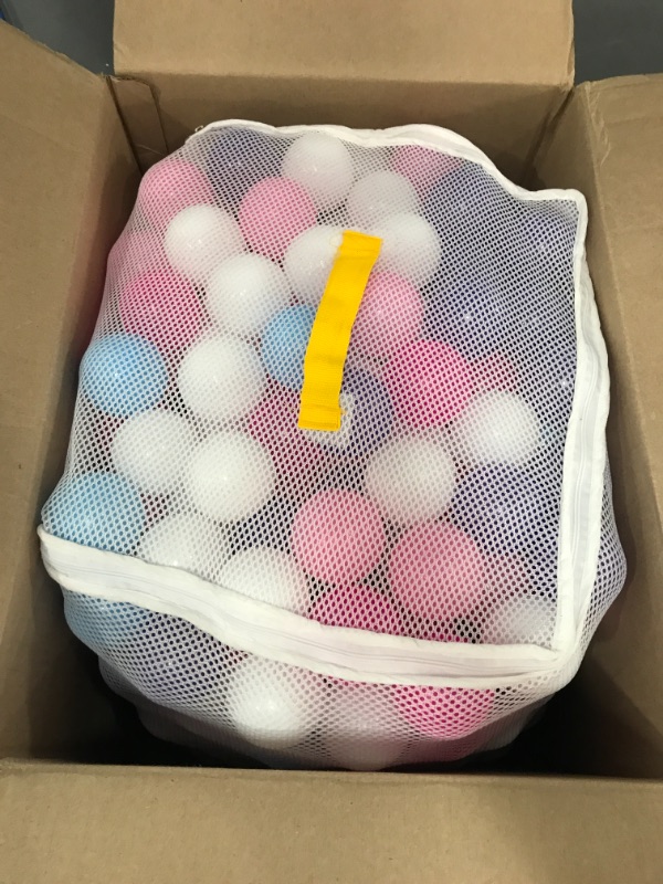 Photo 2 of Click N Play Ball Pit Balls for Kids, Plastic Refill 2.3 Inch Balls, 400 Pack, 5 Pastel Colors, Phthalate and BPA Free, IncludesClick N' Play Phthalate Free BPA Free Crush Proof Plastic Ball Pit Balls in Reusable and Durable Storage Mesh Bag with Zipper
