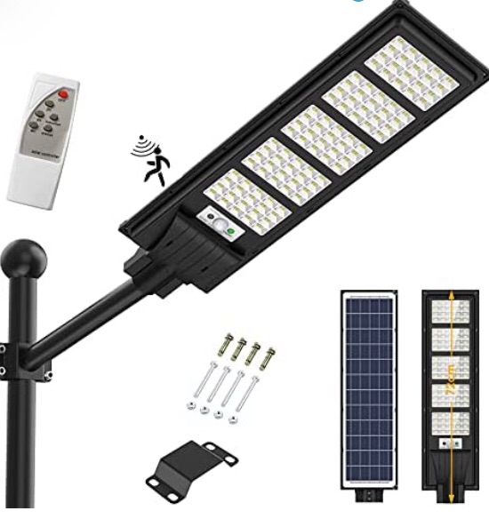 Photo 1 of 350W Solar Street Light Outdoor, 400LED Solar Flood Lights Outdoor Dusk to Dawn Motion Sensor, with Remote Control & Bracket, Security Solar Outdoor Lights IP66 Waterproof Lamp for Yard Garden Street
