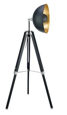 Photo 1 of Teamson Home Fascino 63" Industrial Metal Tripod Floor Lamp with Dish Shade, Black/Gold
