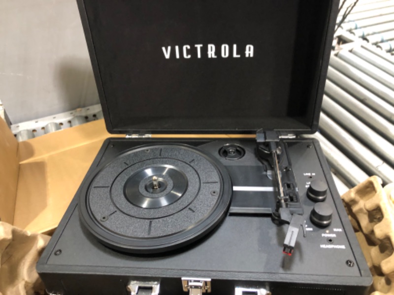 Photo 5 of Victrola Vintage 3-Speed Bluetooth Portable Suitcase Record Player with Built-in Speakers | Upgraded Turntable Audio Sound| Includes Extra Stylus | Black, Model Number: VSC-550BT-BK, 1SFA