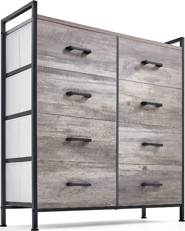 Photo 1 of 8 Drawer Dresser Wide Chest of Drawers LINSY HOME Nightstand with Wood Top Rustic Storage Tower Storage Dresser Closet for Living Room, Bedroom, Hallway, Nursery, Kid
