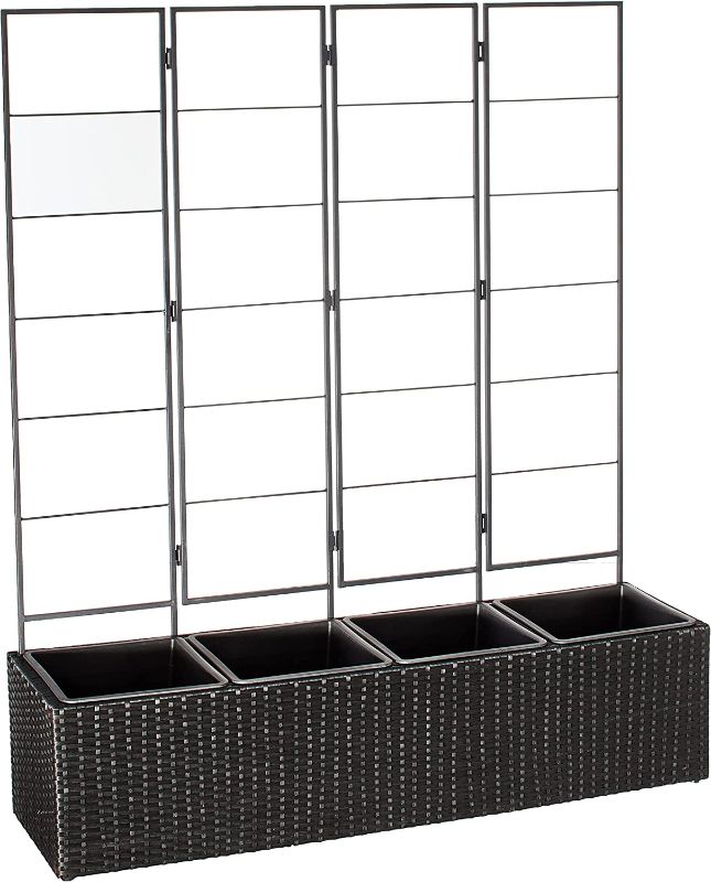 Photo 1 of Amazon Basics Wicker Trellis Planter with Inner Plastic Liner - Four Bucket, 50-Inch, Black
