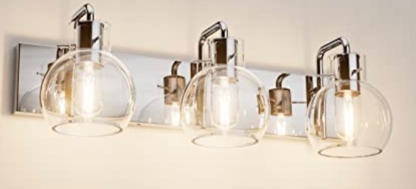 Photo 1 of Tipace Modern Bathroom Vanity Lighting Fixtures 3-Lights Industrial Stainless Steel Chrome Finish with Globe Clear Glass Vanity Lights Farmhouse Bath Lighting(Exclude Bulb)