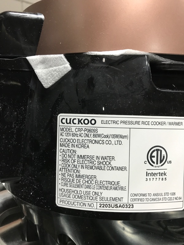 Photo 2 of CUCKOO CRP-P0609S | 6-Cup (Uncooked) Pressure Rice Cooker | 12 Menu Options: Quinoa, Nu Rung Ji, GABA/Brown Rice & More, Made in Korea | Black/Copper