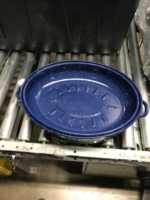 Photo 3 of IMUSA USA 18" Traditional Vintage Style Blue Speckled Enamel on Steel Covered Oval Roaster