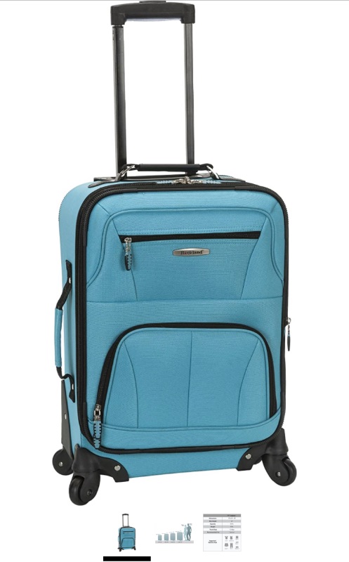 Photo 1 of Rockland Pasadena Softside Spinner Wheel Luggage, Turquoise, Carry-On 20-Inch