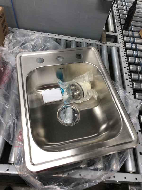 Photo 2 of Houzer A1722-7BS-1 ADA Glowtone Topmount Stainless Steel 17 x 22 Sink with 3 Holes, One Basket Strainer Included; 3-1/2" Drain Opening