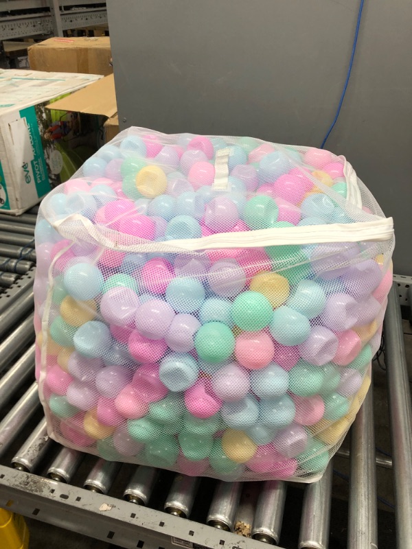 Photo 2 of Amazon Basics BPA Free Crush-Proof Plastic Ball Pit Balls with Storage Bag, Toddlers Kids 12+ Months, 6 Pastel Colors - Pack of 1000 6 Pastel Colors 1,000 Balls