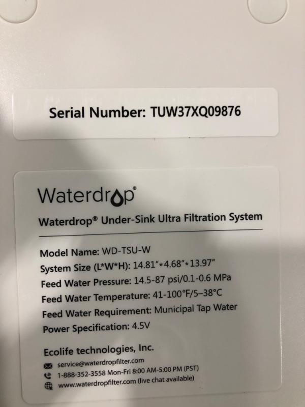 Photo 3 of Waterdrop TSU 0.01?m Ultra-Filtration Under Sink Water Filter System, 3-Stage High Capacity, USA Tech, Smart Panel, No Waste Water, 2 Years Lifetime White
