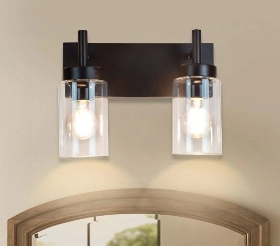 Photo 1 of Depuley Wall Vanity Light Fixture, Farmhouse Bathroom Lighting, 2-Light Metal Wall Mount Lamp with Glass Shade
