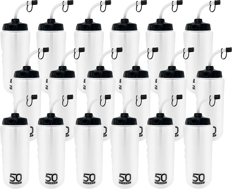 Photo 1 of 1 Liter Sports Water Bottle W/Straw - Easy Squeeze + Built in Finger Grip - BPA Free Plastic - Use W/Sport in Football & Hockey - Single & Multi-Pack (Clear/Black, 18 Pack)
