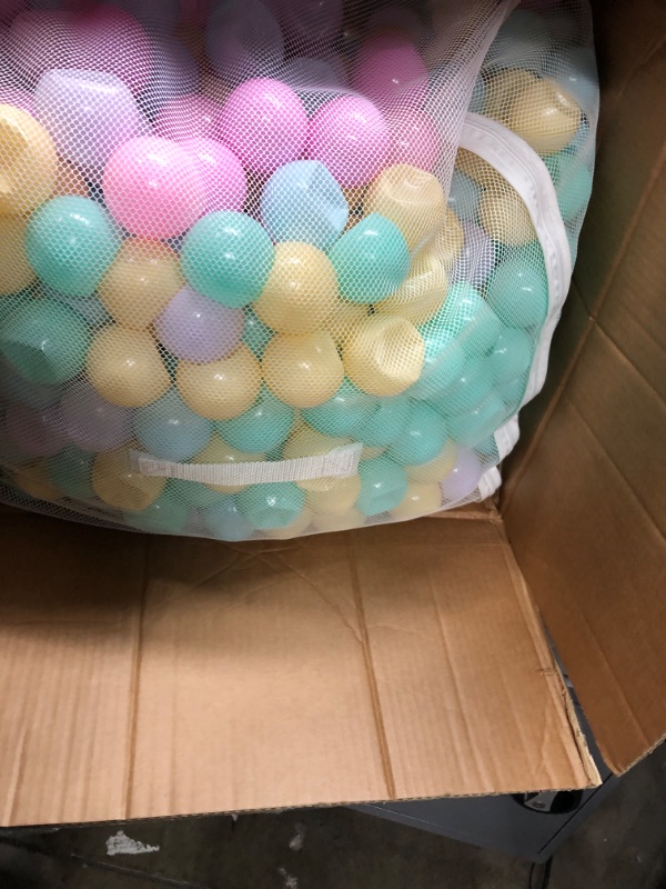 Photo 2 of Amazon Basics BPA Free Crush-Proof Plastic Ball Pit Balls with Storage Bag, Toddlers Kids 12+ Months, 6 Pastel Colors - Pack of 1000 6 Pastel Colors 1,000 Balls