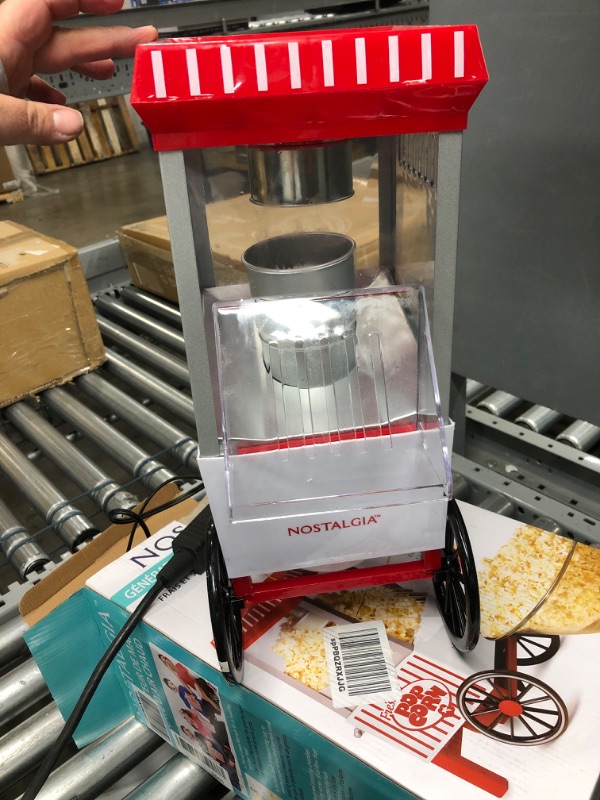 Photo 4 of Nostalgia Vintage Table-Top Popcorn Maker, 12 Cups, Hot Air Popcorn Machine with Measuring Cap, Oil Free, White and Red Red/White