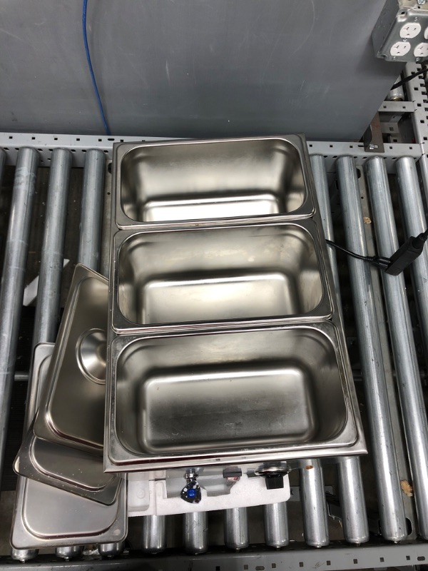 Photo 4 of SYBO ZCK165BT-3 Commercial Grade Stainless Steel Bain Marie Buffet Food Warmer Steam Table for Catering and Restaurants, (3 Sections with Tap), Sliver