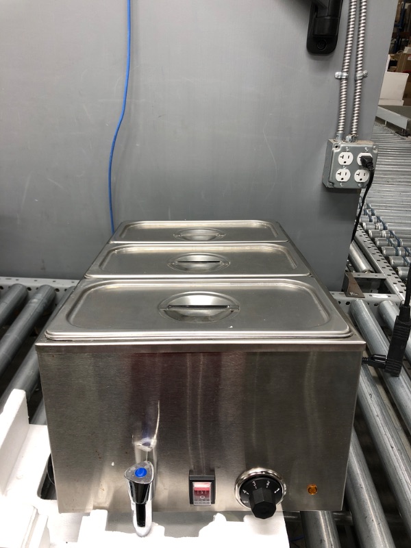 Photo 2 of SYBO ZCK165BT-3 Commercial Grade Stainless Steel Bain Marie Buffet Food Warmer Steam Table for Catering and Restaurants, (3 Sections with Tap), Sliver