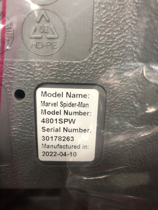 Photo 1 of KidsEmbrace Marvel Avengers Spider-Man Stance Pose Abstract Pattern Backless Booster Car Seat with Seatbelt Positioning Clip, Red, Blue, and Grey