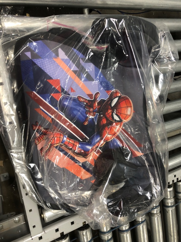 Photo 2 of KidsEmbrace Marvel Avengers Spider-Man Stance Pose Abstract Pattern Backless Booster Car Seat with Seatbelt Positioning Clip, Red, Blue, and Grey