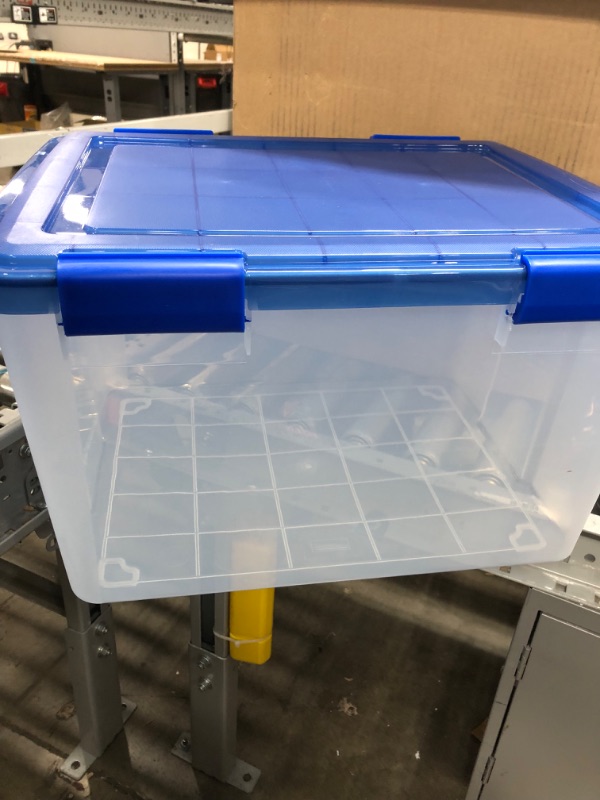 Photo 2 of 15 Gal. Lockable Plastic Storage Tote in Clear with Sturdy Blue Lid and Buckles (4-Pack)
