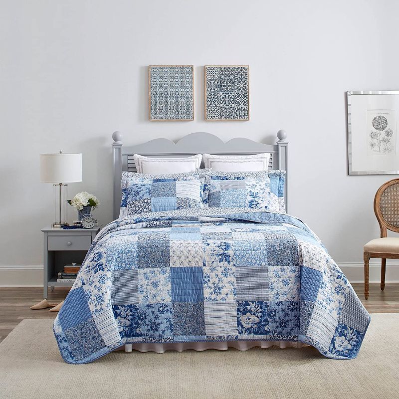 Photo 1 of **quilt only** Laura Ashley Home - King Quilt Set, Reversible Cotton Bedding with Matching Shams, Pre-Washed Home Decor for Added Softness (Paisley Patchwork Blue, King)
