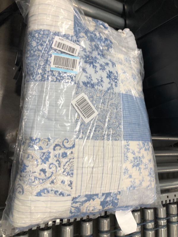 Photo 3 of **quilt only** Laura Ashley Home - King Quilt Set, Reversible Cotton Bedding with Matching Shams, Pre-Washed Home Decor for Added Softness (Paisley Patchwork Blue, King)
