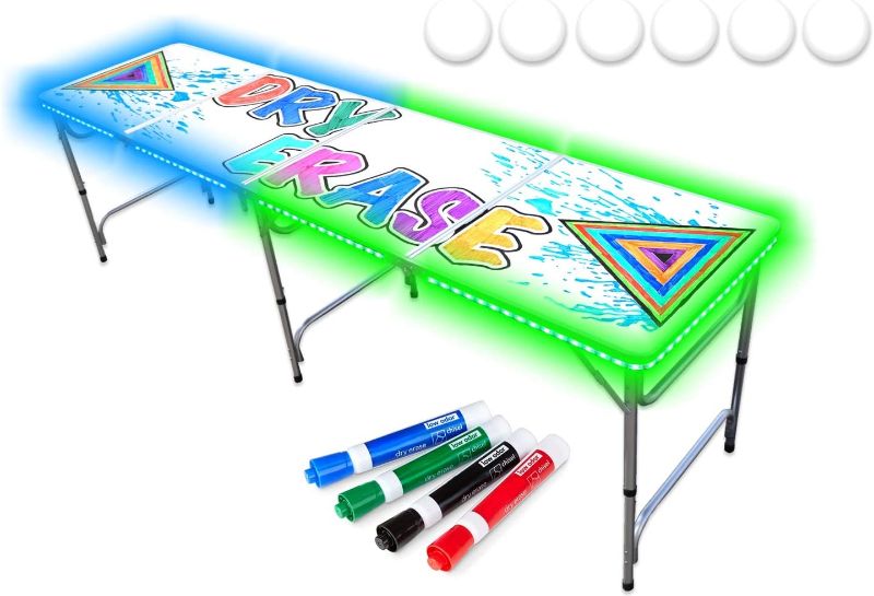 Photo 1 of 8-Foot Beer Pong Table w/LED Glow Lights - Dry Erase Surface w/Markers
