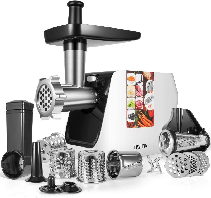 Photo 1 of (DOES NOT FUNCTION)OSTBA Electric Meat Grinder, 2000W MAX Heavy Duty Meat Mincer Sausage Stuffer Machine, 5 in 1 Stainless Steel Food Grinder with Sausage & Kubbe & Shredding & Slicing & Tomato Juicing Kits
**DOES NOT POWER ON**
