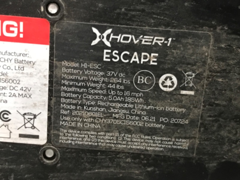 Photo 8 of (NOT FUNCTIONAL, DAMAGE)Hover-1 Escape Electric Folding Scooter - 16 MPH Top Speed, 9 Mile Range, 250W Motor, 264lbs Max Weight, Electric/Mech Brakes, Cert. & Tested - Safe for Kids & Adults, Black
**DOES NOT ACCELERATE, THRUSTER DOES NOT FUNCTION**
