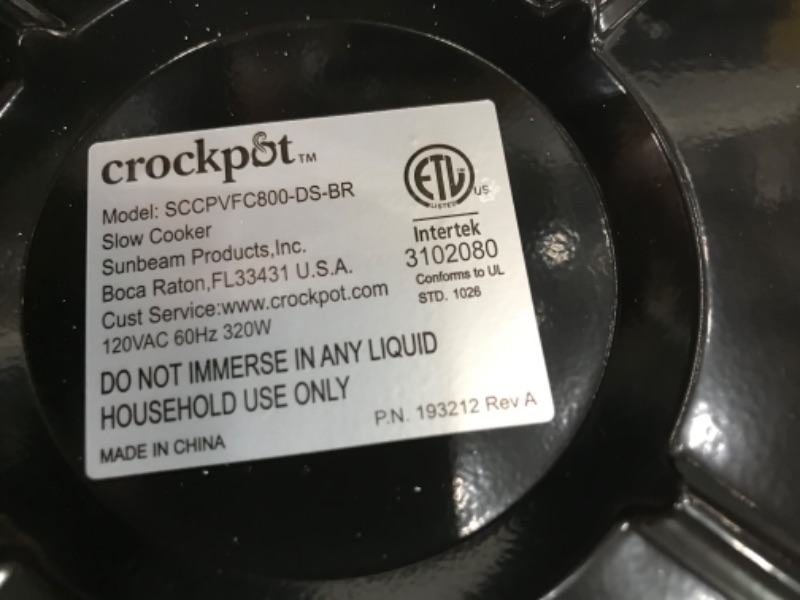 Photo 5 of (DAMAGED)Crock-Pot SCCPVFC800-DS 8-Quart Slow Cooker
**DENT ON THE SIDE**