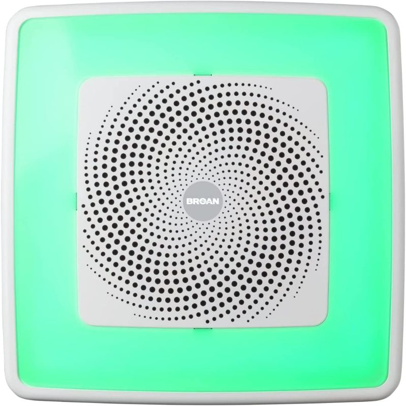 Photo 1 of Broan-NuTone SPK110RGBL ChromaComfort Bathroom Exhaust Fan with Sensonic Bluetooth Speaker and LED Light, White
