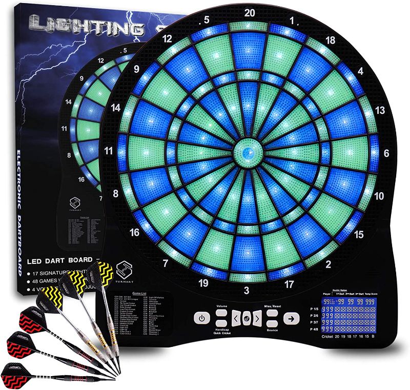 Photo 1 of Turnart Electronic Dart Board,13 inch Illuminated Segments Light Based Games Electric Dartboard for Adults Tested Tough Segment for Enhanced Durability Professional with Scoring
