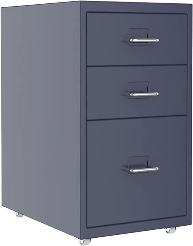 Photo 1 of 3 Drawer Vertical File Cabinet, Metal Mobile File Cabinet with Slim Width for Home Office, Easy Assembly, 11.02x16.14x17.72 inch, Grey (Color : Grey)