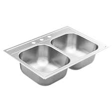 Photo 1 of 2000 Series Stainless Steel 33 in. 3-Hole Double Bowl Drop-In Kitchen Sink with 6 in. Depth
